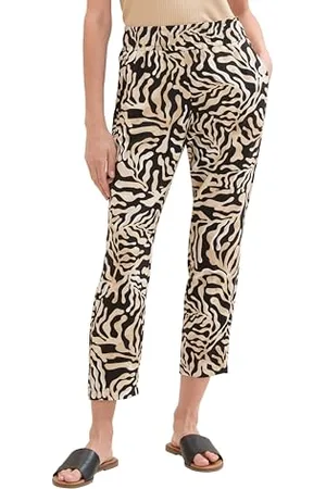 TOM TAILOR Damen Loose Fit Hose, black cut palmtree design, 38/28