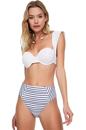Trendyol Damen Striped High Waist Bikini Bottoms, , 42 EU
