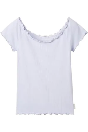 TOM TAILOR Mädchen Kinder Basic T-Shirt mit Carmen-Ausschnitt, happy lilac, 140