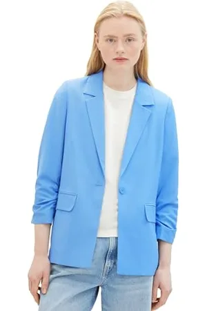 TOM TAILOR Damen Regular Fit Basic Blazer mit gerafftem Arm, , L