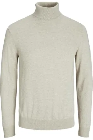 JACK & JONES Herren Dünner Rollkragen Strickpullover | Klassischer Rundhals Sweater | Langarm Basic JJEEMIL, Farben:Beige, Größe Pullover:XS