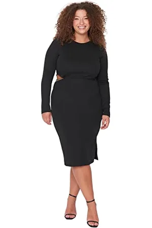 Trendyol Damen Woman Mini Standard Carmen-Ausschnitt Gestrickt Kleid, Black, XXXXL