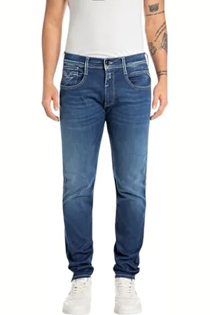 Replay Herren Jeans Anbass Slim-Fit Hyperflex mit Stretch, Blau , 34W / 32L
