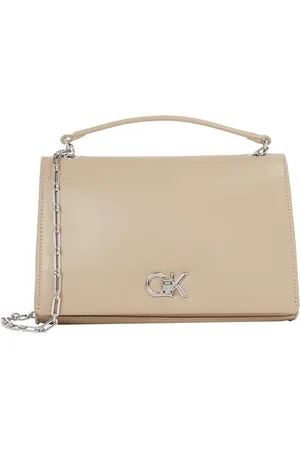 Calvin Klein Damen Umhängetasche Medium Chain Bag mit Drehschloss, Grau (Crockery), Einheitsgröße