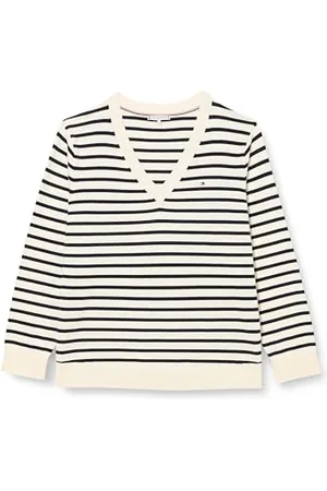 Tommy Hilfiger CRV CO Jersey Stitch V-NK SWT Pullover Damen, Weiß (Ivory Petal/Deseret Sky STP), 54