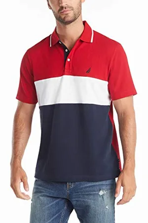 Nautica Herren Short Sleeve 100% Cotton Pique Color Block Polo Shirt Poloshirt, , 3X-Groß