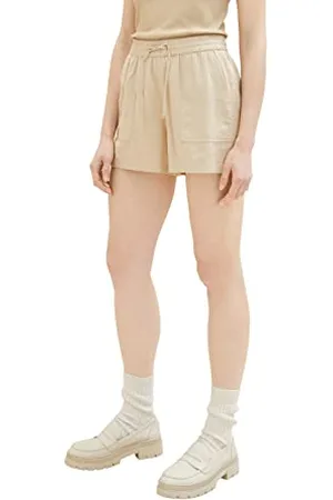 TOM TAILOR Damen 1036520 Basic Shorts aus Leinen, 31700-Dusty Sand Beige, XL
