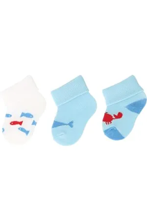 Sterntaler Erstlingssocken 3er Pack Fische - Socken für Jungen - Babysocken mit Umschlag und Motiven - , 0