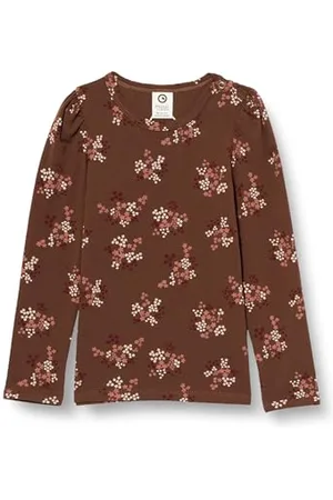 Müsli By Green Cotton Baby - Mädchen Flora Puff L/S T-Shirt, Bark/Cabernet/Nightingale, 56 EU