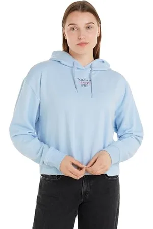Tommy Hilfiger Damen Hoodie Essential Logo mit Kapuze, (Breezy Blue), L