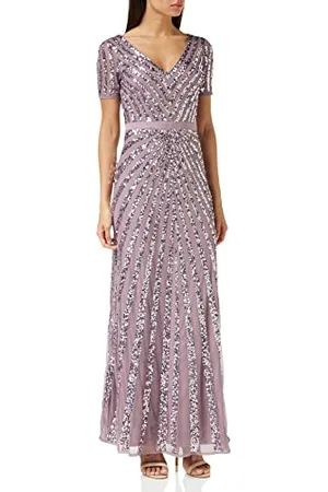 Maya Deluxe Damen Maxi Embellished Sequin Dress Long Short Sleeve V Neck High Empire Waist A Cut Shiny Prom Wedding Brautjungfernkleid, , EU 46