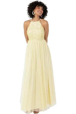 Maya Deluxe Damen Womens Ladies Bridesmaid Maxi Dress Halter Neck Sequin Embellished Prom Graduation Wedding Brautjungfernkleid, , 36