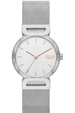 DKNY Downtown D Damenuhr, Dreizeiger Uhrwerk, 34mm Silbernes Edelstahlgehäuse mit Edelstahlarmband, NY6623