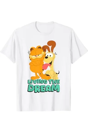 Garfield T-Shirt für Unisex Erwachsene - , Kurzarm, Klein, Cartoon-Motiv mit und Odie, Klassisch geschnitten, Doppelt genähter Saum