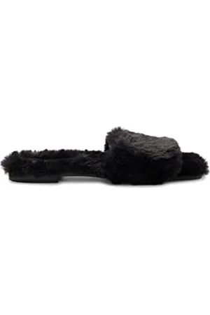 HUGO BOSS Damen Lola Fur Slipper, Black1, 37 EU