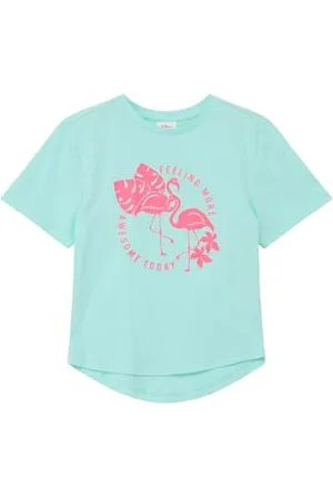 QS by s.Oliver Mädchen 2142148 T-Shirt mit Frontprint, türkis, 104/110
