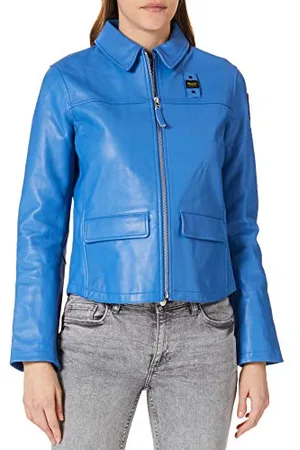 Blauer Damen Pelle Capo Spalla Sfoderato Lederjacke, , XL