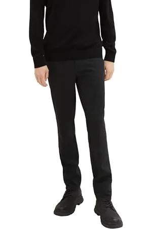 TOM TAILOR Herren Regular Fit Chino Hose mit Bügelfalte, black dotted structure, 30/30