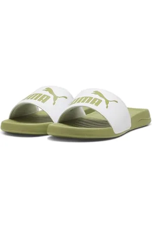 PUMA Unisex Popcat 20 Slide Sandal, White-Calming Green, 44.5 EU
