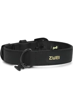 Zwei Hundehalsband Leo LE15 aus hochwertigem Kunstleder, Elegantes Halsband verstellbar für mittelgroße & große Hunde mit Halsumfang von 37-50 cm