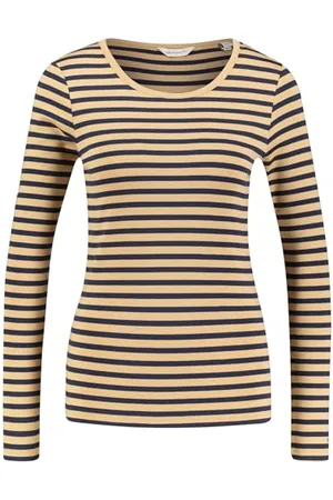 GANT Damen Slim Striped 1X1 Ribbed LS T-Shirt, , X-Large