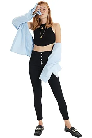 Trendyol Hohe Taille Jeging Jeans von der schwarzen Front, , 36