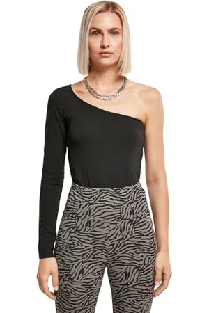 Urban classics Damen TB4532-Ladies Organic Asymmetric One Sleeve Shapewear Ganzkörper-Body, Black, M