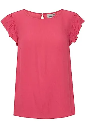 Ichi IHMARRAKECH SO TO6 Damen Kurze Bluse Kurzarm Viskose-Bluse mit Rüschenkante als Ärmel V-Ausschnitt Regular Fit, Größe:M, Farbe: