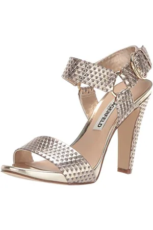 Karl Lagerfeld Damen Cieone Ankle Strap Dress Heeled Sandale mit Absatz, Gold Triangle Metallic, 40 EU