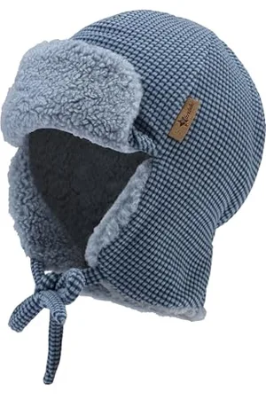 Sterntaler Fliegermütze mit Rippenmuster -dezent gestreift - Jungen Holzfällermütze angeschnittenen Ohrenklappen und Bindeband - Kinder Wintermütze, gefüttert mit Teddyplüsch - , 45