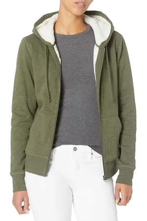 Amazon Damen Sherpa-gefütterte Fleece-Kapuzenjacke mit durchgehendem Reißverschluss (erhältlich in Übergröße), , XS