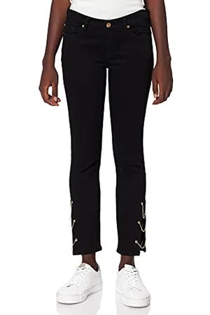 7 for all Mankind Damen The Skinny Crop Slim Illusion Fame With Chains On Hem Jeans, Black, 29W 30L EU