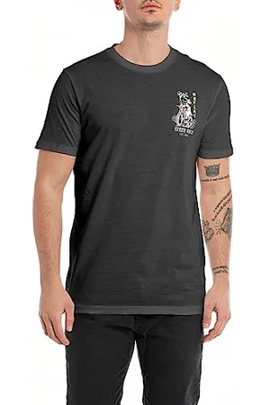 Replay Herren T-Shirt Kurzarm Rundhalsausschnitt mit Backprint, (Schwarz), 3XL