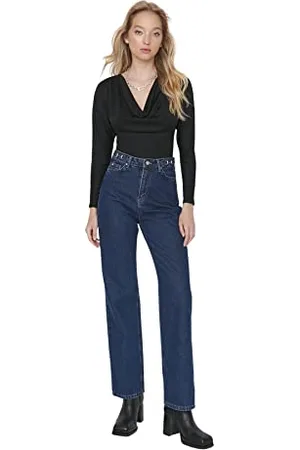 Trendyol Damen Herren Mittlerer Bund Weites Bein der 90er Jeans, Marineblau, 38 EU