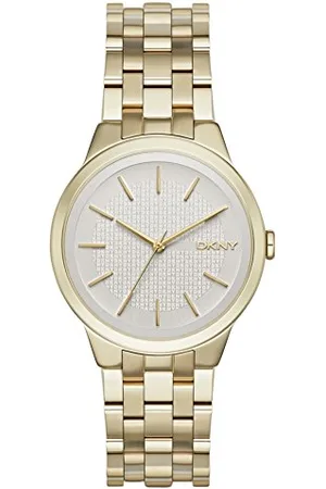 DKNY Damenuhren Park Slope, Dreizeiger Uhrwerk, 36mm Gold Edelstahlgehäuse mit Edelstahlarmband, NY2382