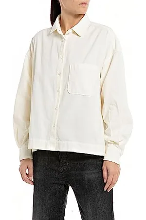 Replay Damen Bluse Langarm aus Baumwolle, (Elfenbein), XS