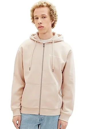 TOM TAILOR Herren Basic Kapuzenjacke mit Logo-Print, silver ecru, M