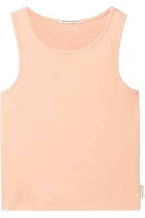 TOM TAILOR Mädchen Kinder Cropped Basic Top mit Rippstruktur , sunny peach, 128