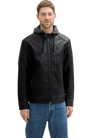 TOM TAILOR Herren 1041317 Fake-Lederjacke im Biker-Style mit Kapuze, 29999-Black, M