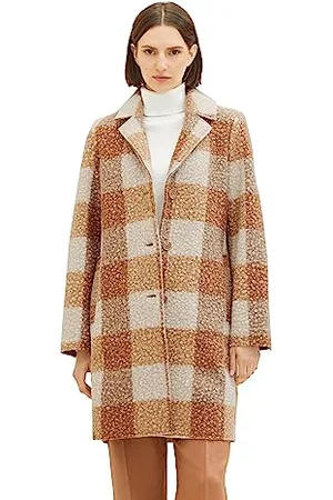 TOM TAILOR Damen 1037554 Boucle Mantel mit Karomuster, 32512-blush beige Check Print, XXL