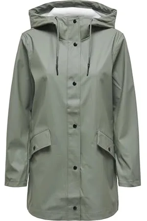 ONLY Damen wasserabweisende Regenjacke ONLElisa Regenmantel mit Kapuze 15261734 L
