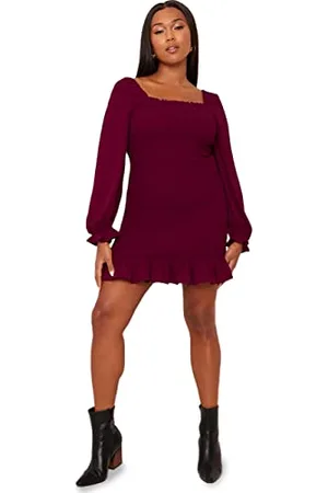 Chi Chi London Damen Minikleid mit Langen Ärmeln, Weinrot Kleid für besondere Anlässe, , 36
