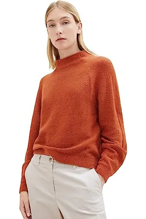 TOM TAILOR Damen 1037742 Pullover mit Stehkragen, 32403-gold Flame orange Melange, XXL