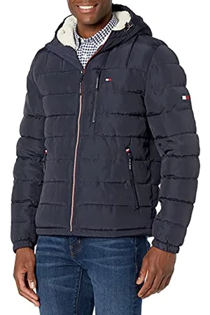 Tommy Hilfiger Herren Midweight Sherpa Lined Hooded Water Resistant Puffer Jacket Mantel, , M