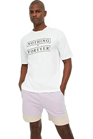 Trendyol Herren Herren Entspannte Passform Runder Halsband Kurzarm Slogan Gedruckt T-shirt T Shirt, , S EU