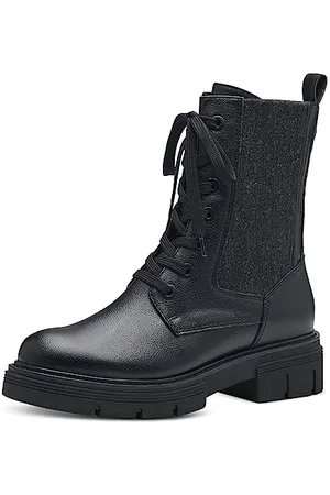 Marco Tozzi Damen Schnürstiefel ohne Absatz aus Kunstleder Winter, (Black), 40