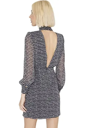 Trendyol Damen Woman Mini Gerüschter Saum Hochabschließender Kragen Webstoff Kleid Dress, , 34