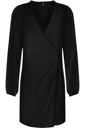 ONLY Damen Onlalma Life Poly L/S Gina Dress Solid Kleid, Black, X-Large