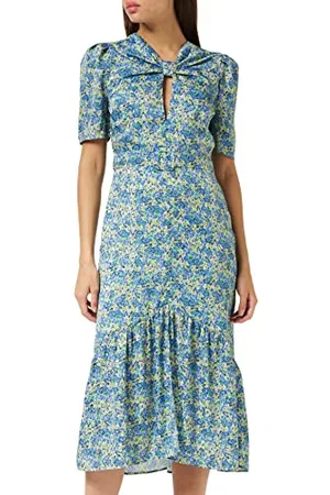 HOPE & IVY Damen The Paulita Midi-Teekleid mit Drehkragen, Gürtelschnalle und Schlüsselloch-Vorderseite Kleid für besondere Anlässe, , 50