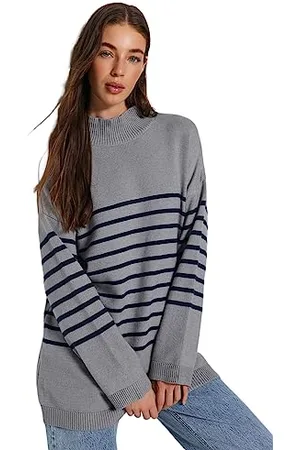 Trendyol Damen Regular fit Basic Turtleneck Knitwear Sweater Pullover, Grey, M